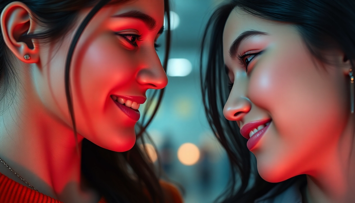 AI girlfriend engaging in a lifelike conversation with striking facial details and warm lighting for immersive realism