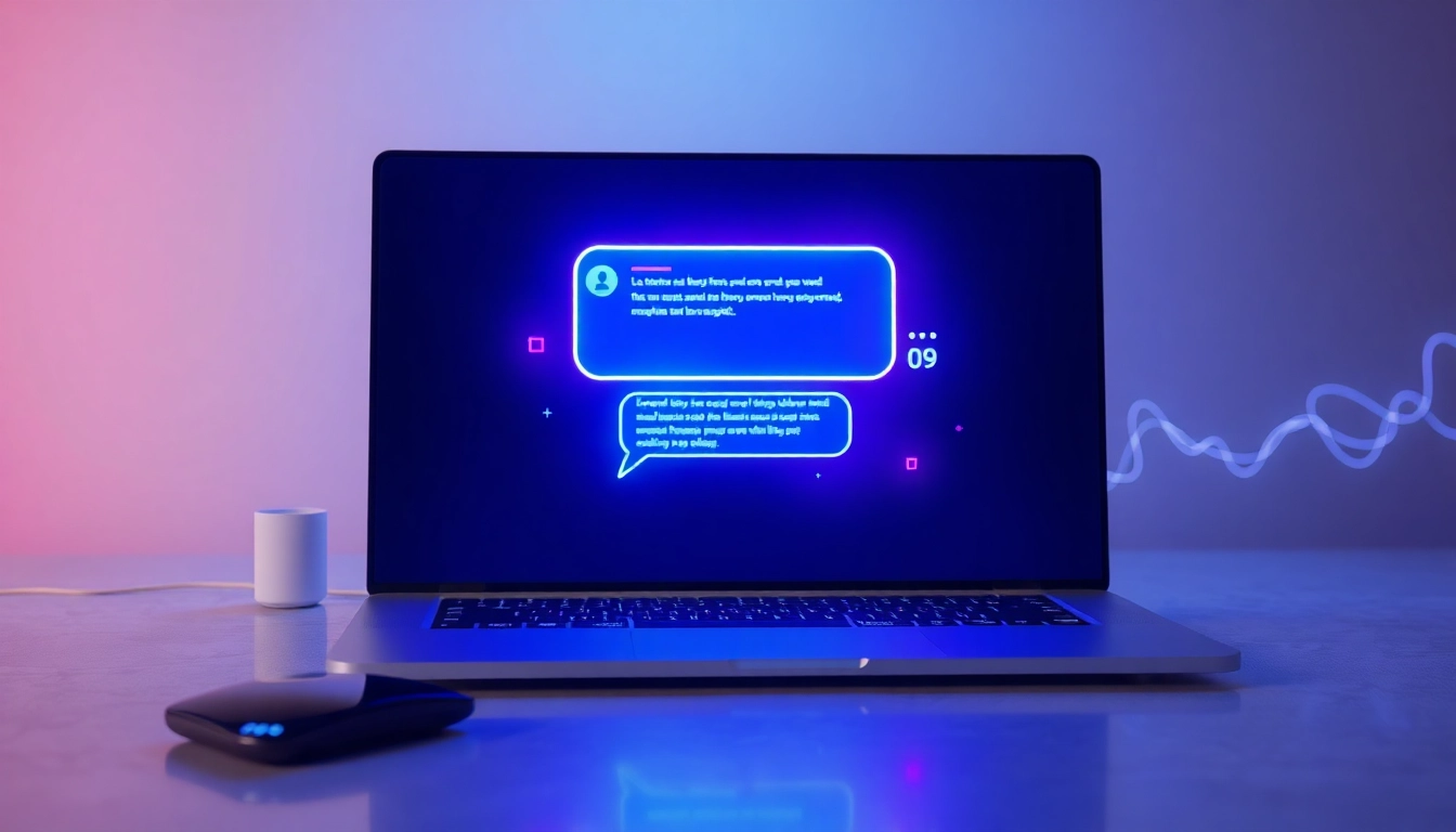 Futuristic AI chatbot interface with neon accents and holographic elements on a digital screen.