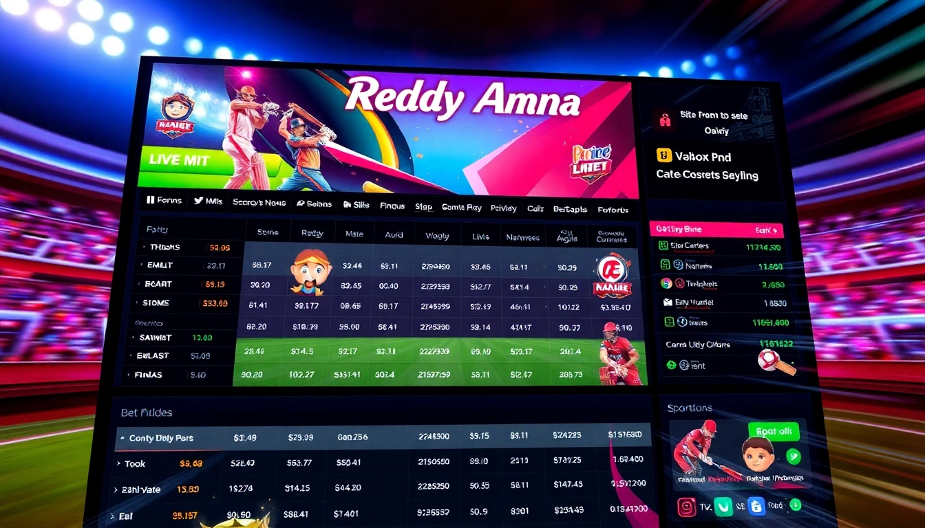 Reddy Anna betting platform showcasing live cricket and sports betting interface with vibrant visuals and dynamic odds, emphasizing trust and excitement for users.