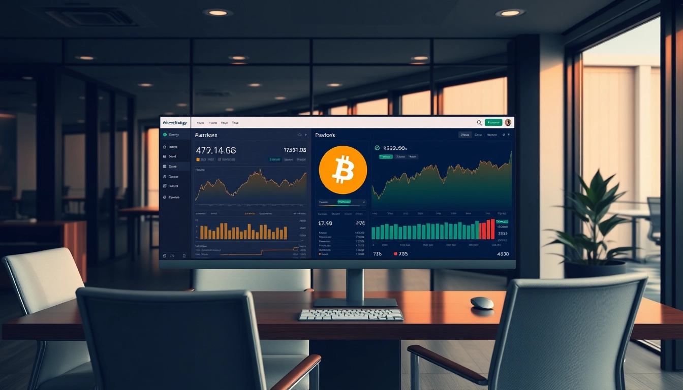 MicroStrategy company dashboard showing Bitcoin holdings and analytics in a professional setting
