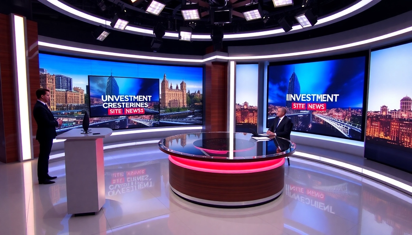 UK Investment News updates in a professional news studio with financial charts and analysts