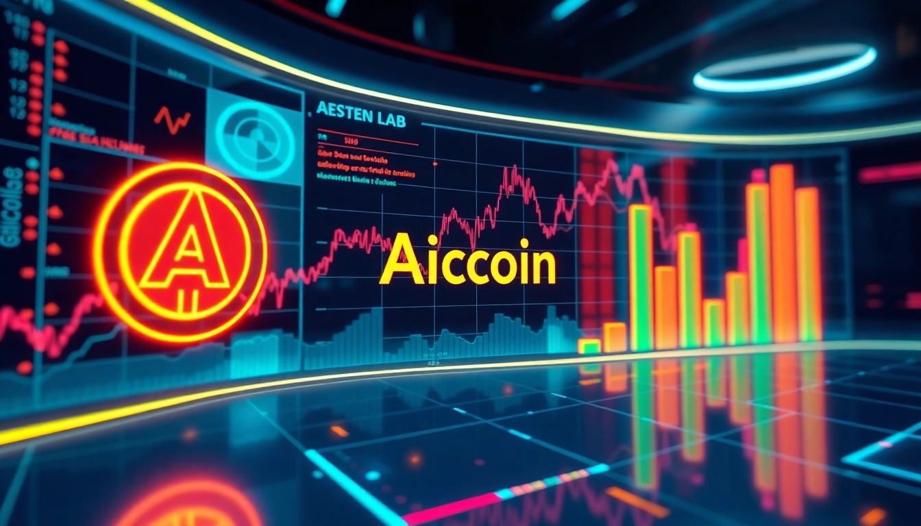 Aicoin cryptocurrency market analysis chart with vibrant digital graphics and data visualization